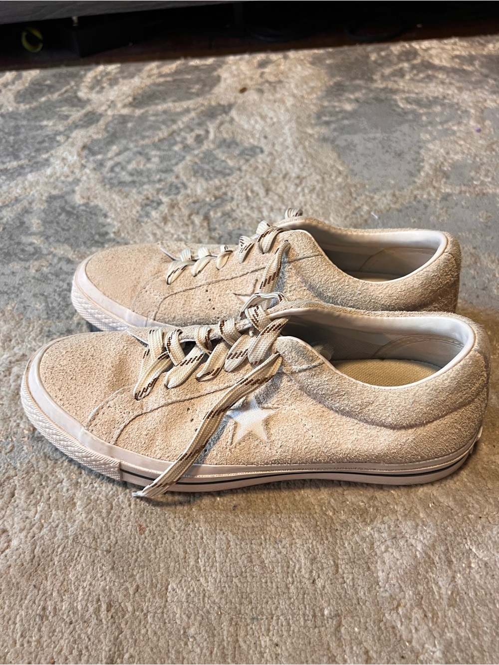 Suede Casual Sneakers in Beige - Low Top Lace-Up